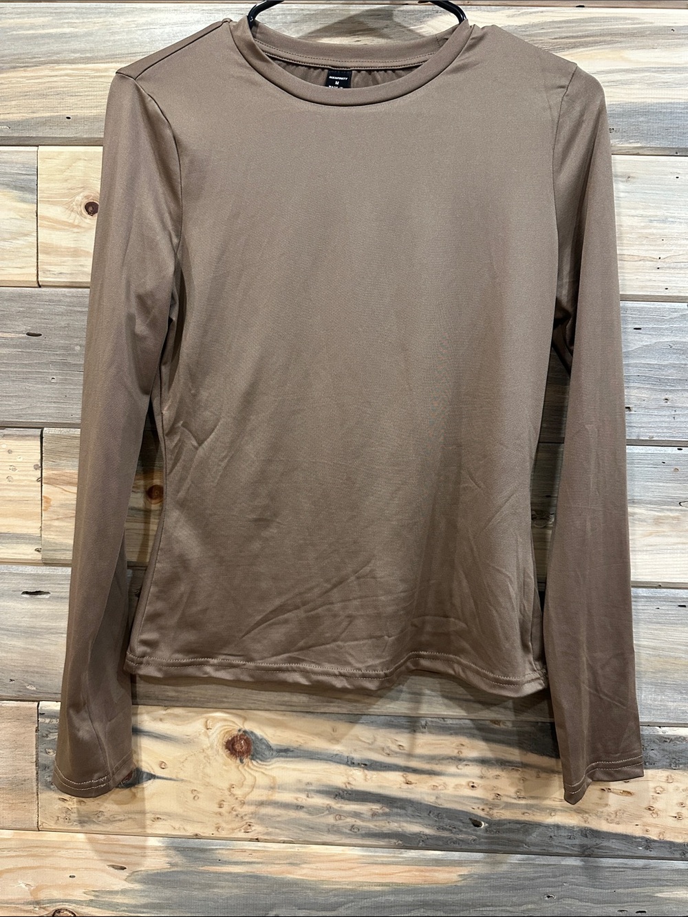 NFINITY Long Sleeve Crew Neck Top in Taupe
